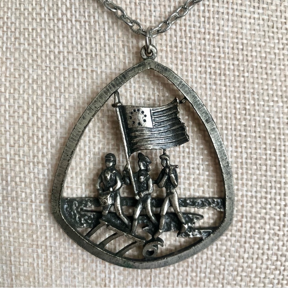 Bicentennial Pendant Necklace Flag 1776 drummer fifer soldier 250th Americana